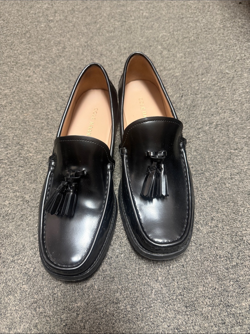 Cole Haan Black Leather Tassel Slip-On Loafers